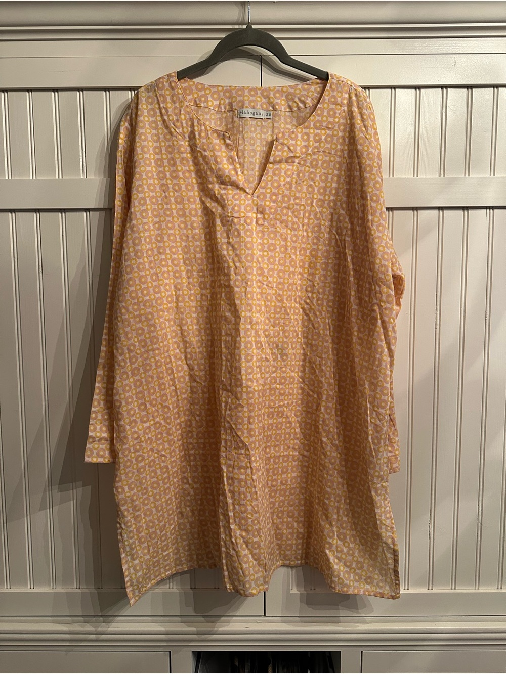 Mahogany Yellow Printed V-Slit Tunic Top size 3X 100% Cotton